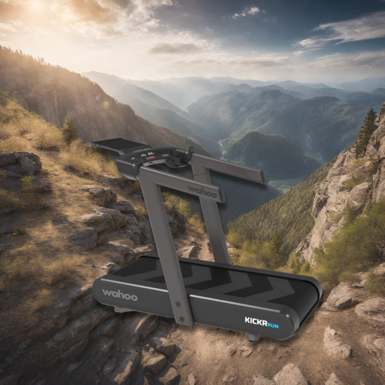 Treadmill with a mountain backdrop